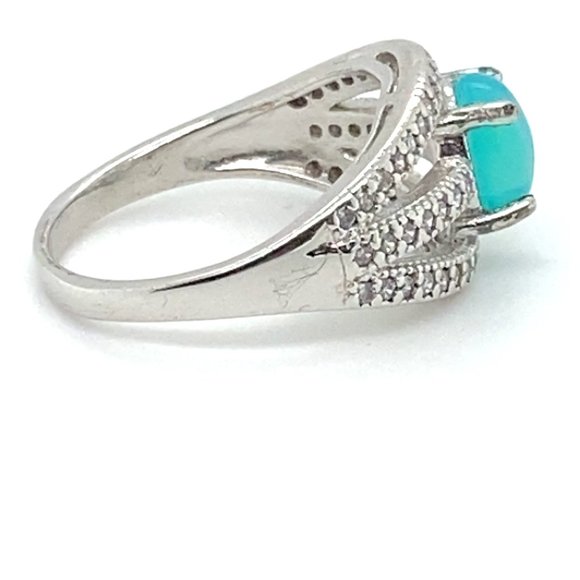 Blue Opal 1.57ct Platinum Finish Solid 925 Sterling Silver Ring - Picture 4 of 7